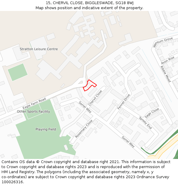 15, CHERVIL CLOSE, BIGGLESWADE, SG18 8WJ: Location map and indicative extent of plot