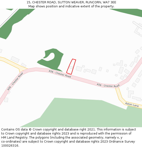 15, CHESTER ROAD, SUTTON WEAVER, RUNCORN, WA7 3EE: Location map and indicative extent of plot