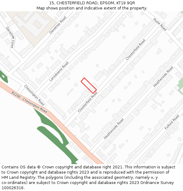 15, CHESTERFIELD ROAD, EPSOM, KT19 9QR: Location map and indicative extent of plot