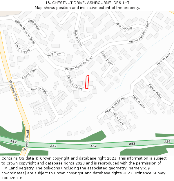 15, CHESTNUT DRIVE, ASHBOURNE, DE6 1HT: Location map and indicative extent of plot