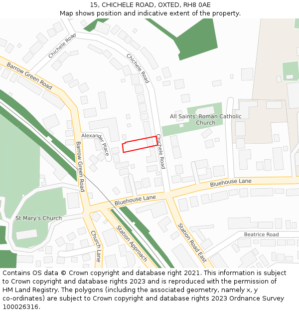 15, CHICHELE ROAD, OXTED, RH8 0AE: Location map and indicative extent of plot