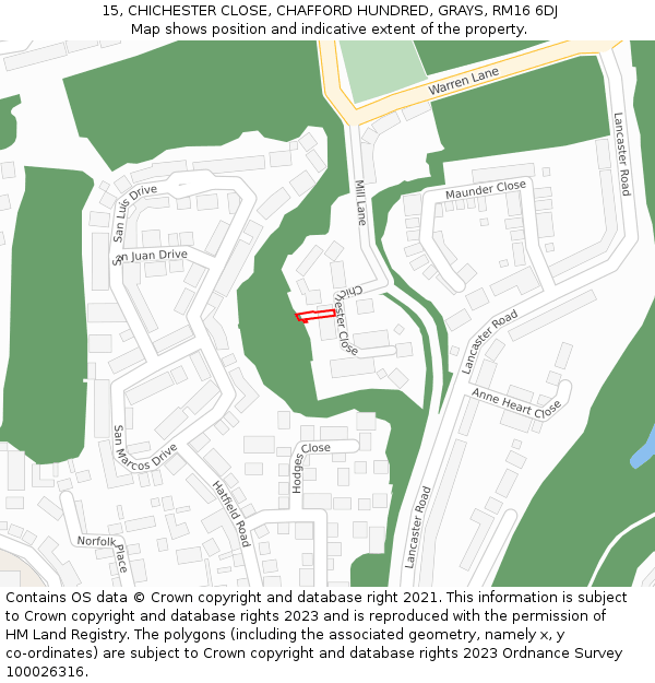 15, CHICHESTER CLOSE, CHAFFORD HUNDRED, GRAYS, RM16 6DJ: Location map and indicative extent of plot