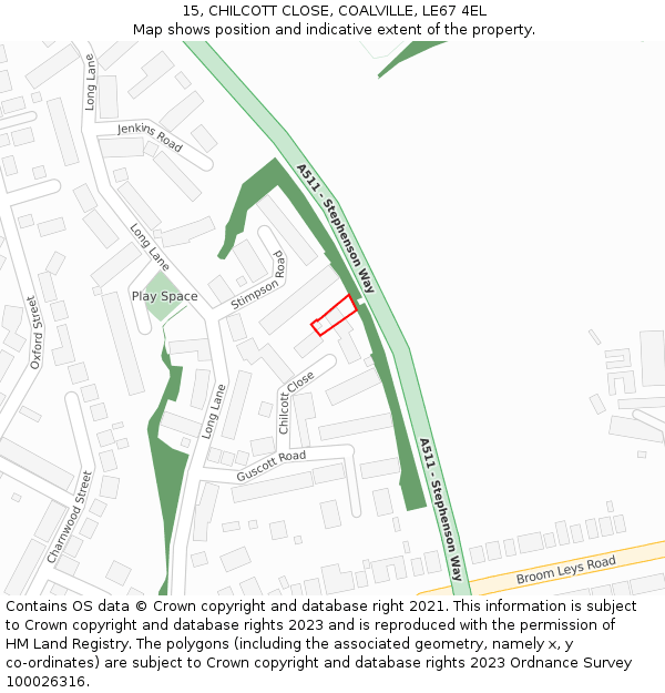 15, CHILCOTT CLOSE, COALVILLE, LE67 4EL: Location map and indicative extent of plot