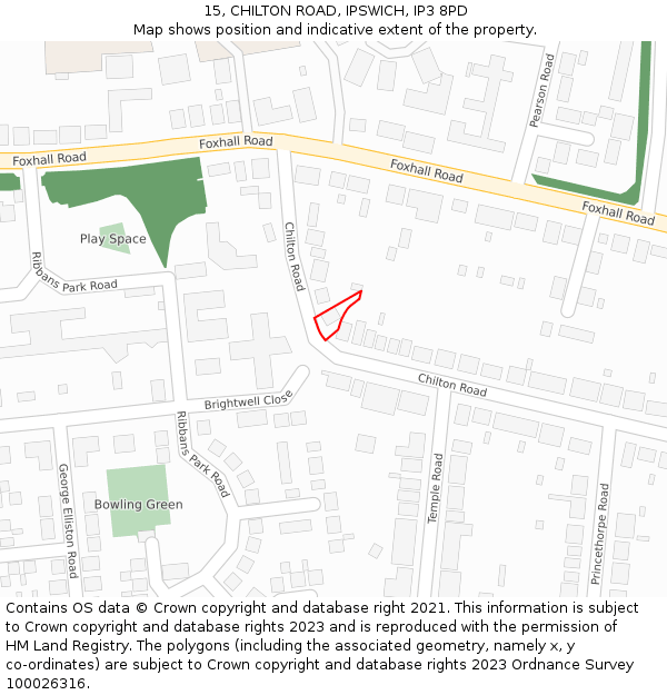 15, CHILTON ROAD, IPSWICH, IP3 8PD: Location map and indicative extent of plot