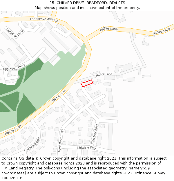 15, CHILVER DRIVE, BRADFORD, BD4 0TS: Location map and indicative extent of plot