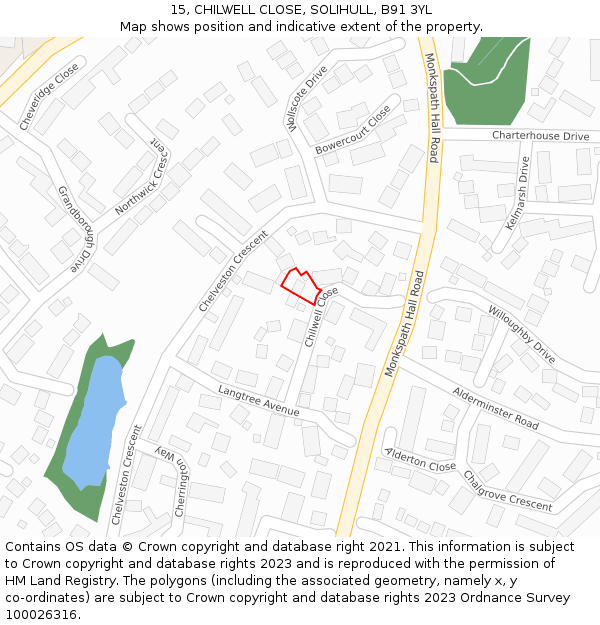 15, CHILWELL CLOSE, SOLIHULL, B91 3YL: Location map and indicative extent of plot