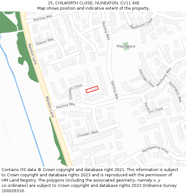 15, CHILWORTH CLOSE, NUNEATON, CV11 4XE: Location map and indicative extent of plot