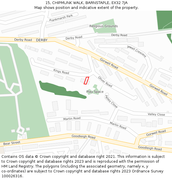 15, CHIPMUNK WALK, BARNSTAPLE, EX32 7JA: Location map and indicative extent of plot