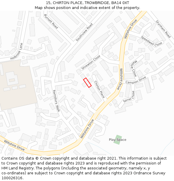 15, CHIRTON PLACE, TROWBRIDGE, BA14 0XT: Location map and indicative extent of plot