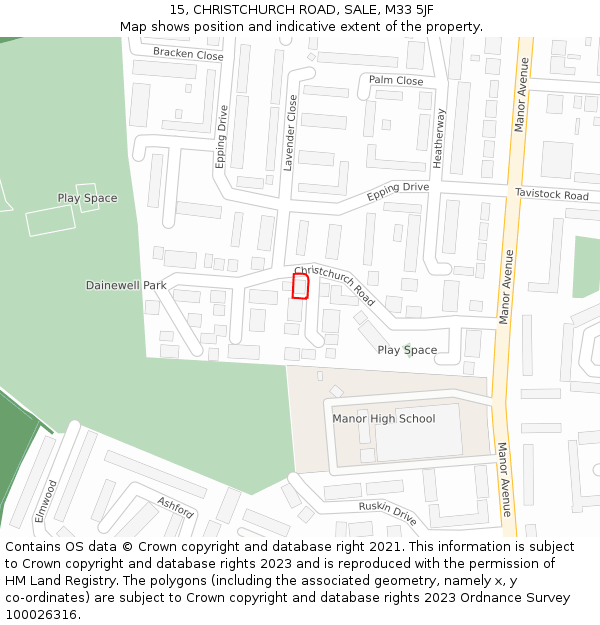 15, CHRISTCHURCH ROAD, SALE, M33 5JF: Location map and indicative extent of plot