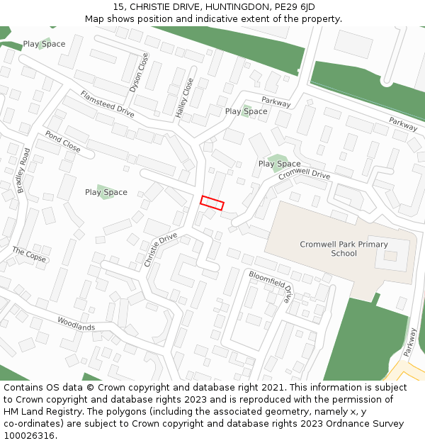 15, CHRISTIE DRIVE, HUNTINGDON, PE29 6JD: Location map and indicative extent of plot