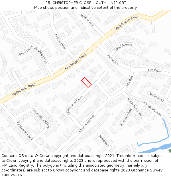 15, CHRISTOPHER CLOSE, LOUTH, LN11 0BT: Location map and indicative extent of plot