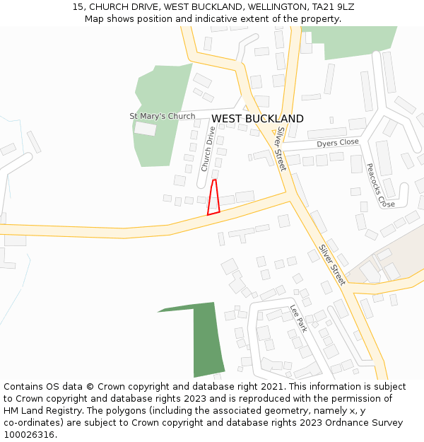 15, CHURCH DRIVE, WEST BUCKLAND, WELLINGTON, TA21 9LZ: Location map and indicative extent of plot