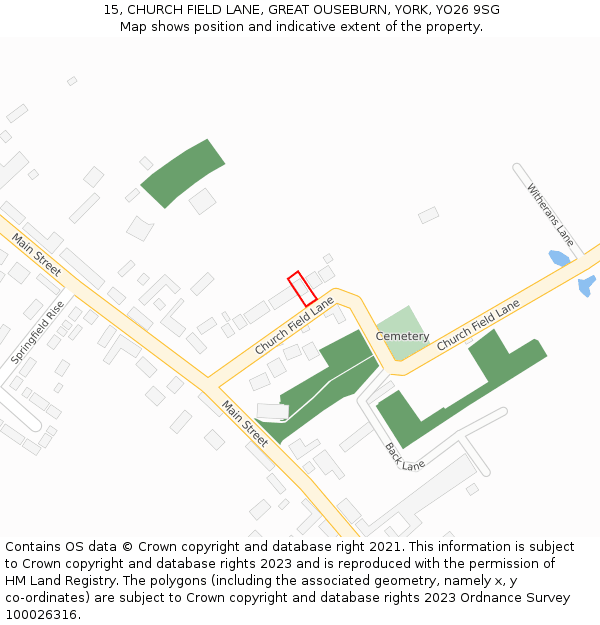 15, CHURCH FIELD LANE, GREAT OUSEBURN, YORK, YO26 9SG: Location map and indicative extent of plot