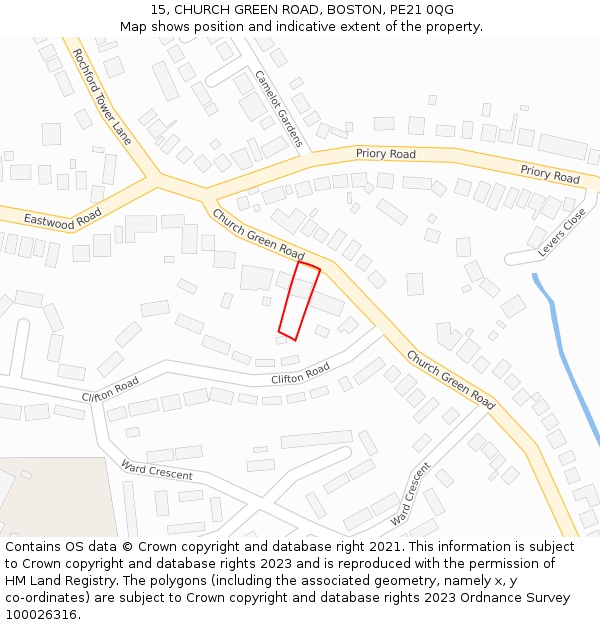 15, CHURCH GREEN ROAD, BOSTON, PE21 0QG: Location map and indicative extent of plot