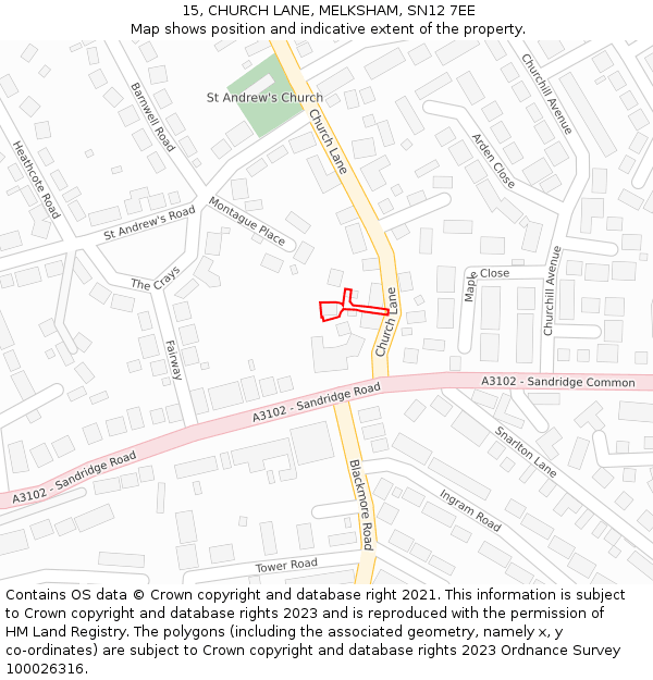 15, CHURCH LANE, MELKSHAM, SN12 7EE: Location map and indicative extent of plot