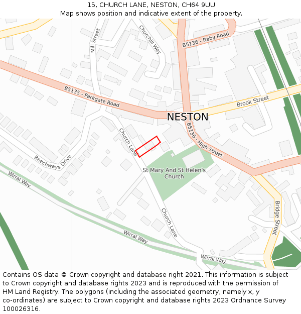 15, CHURCH LANE, NESTON, CH64 9UU: Location map and indicative extent of plot