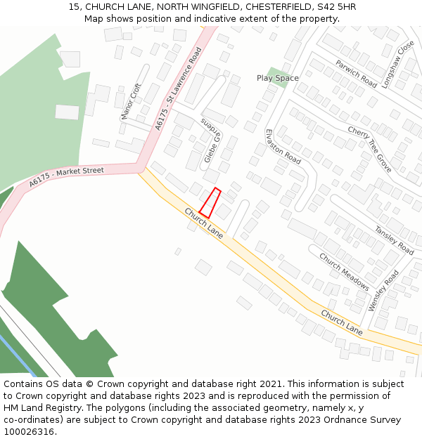 15, CHURCH LANE, NORTH WINGFIELD, CHESTERFIELD, S42 5HR: Location map and indicative extent of plot