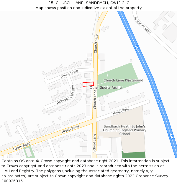 15, CHURCH LANE, SANDBACH, CW11 2LG: Location map and indicative extent of plot