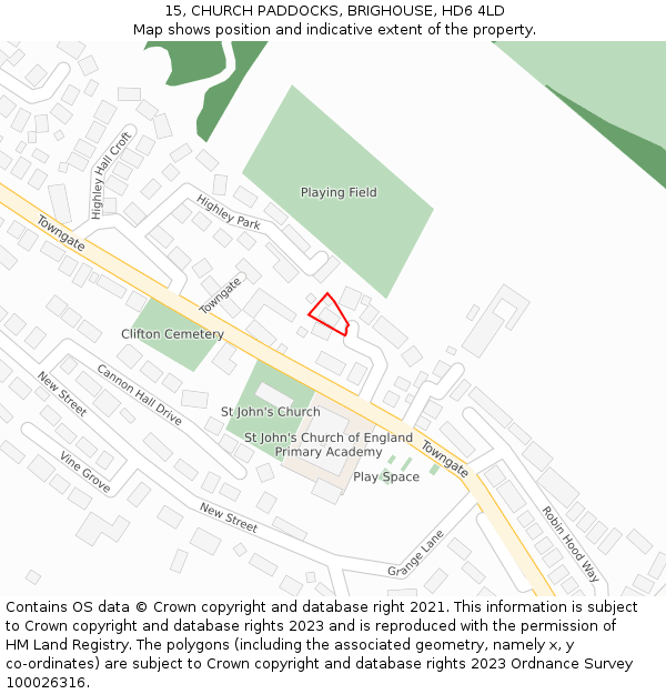 15, CHURCH PADDOCKS, BRIGHOUSE, HD6 4LD: Location map and indicative extent of plot