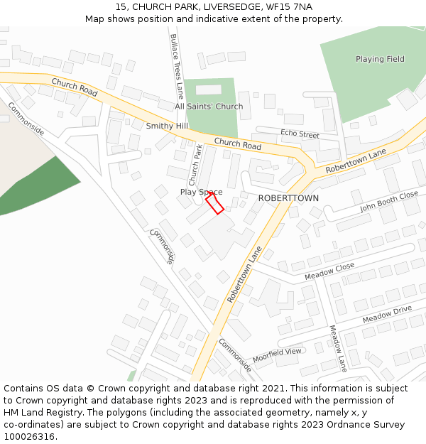 15, CHURCH PARK, LIVERSEDGE, WF15 7NA: Location map and indicative extent of plot