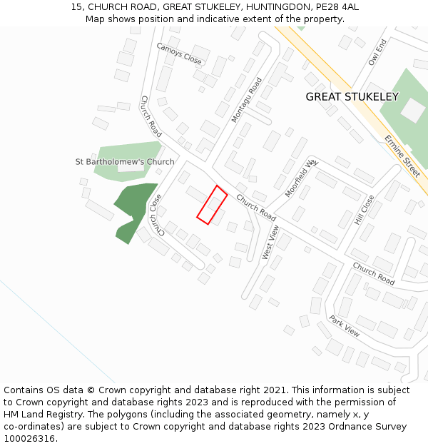 15, CHURCH ROAD, GREAT STUKELEY, HUNTINGDON, PE28 4AL: Location map and indicative extent of plot