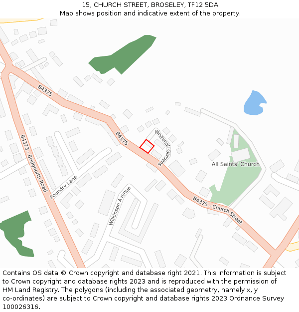 15, CHURCH STREET, BROSELEY, TF12 5DA: Location map and indicative extent of plot