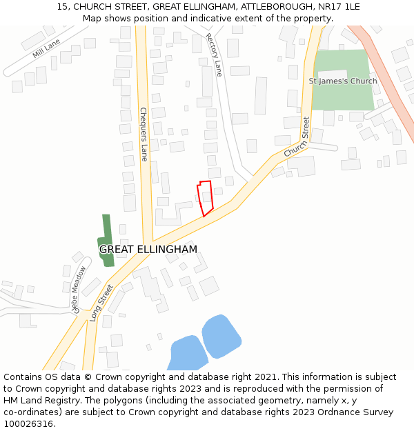 15, CHURCH STREET, GREAT ELLINGHAM, ATTLEBOROUGH, NR17 1LE: Location map and indicative extent of plot