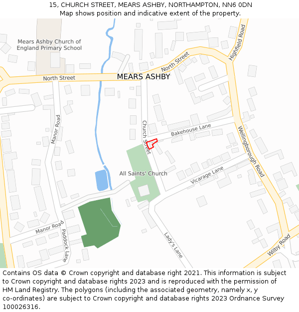 15, CHURCH STREET, MEARS ASHBY, NORTHAMPTON, NN6 0DN: Location map and indicative extent of plot
