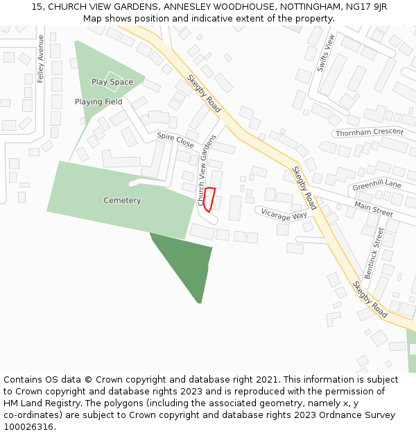 15, CHURCH VIEW GARDENS, ANNESLEY WOODHOUSE, NOTTINGHAM, NG17 9JR: Location map and indicative extent of plot