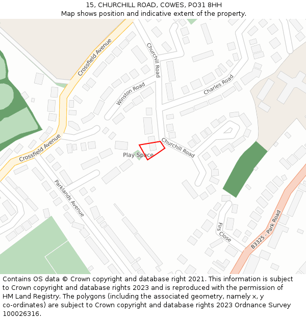 15, CHURCHILL ROAD, COWES, PO31 8HH: Location map and indicative extent of plot