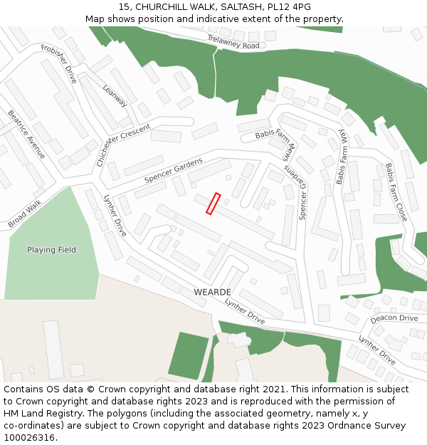 15, CHURCHILL WALK, SALTASH, PL12 4PG: Location map and indicative extent of plot