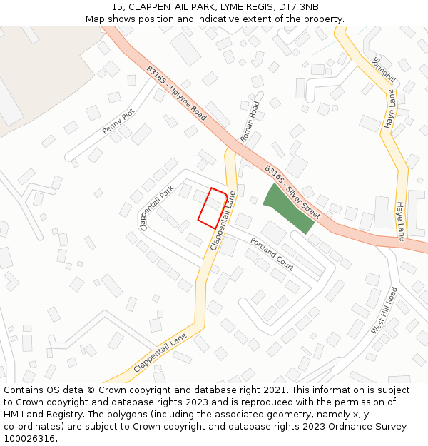 15, CLAPPENTAIL PARK, LYME REGIS, DT7 3NB: Location map and indicative extent of plot