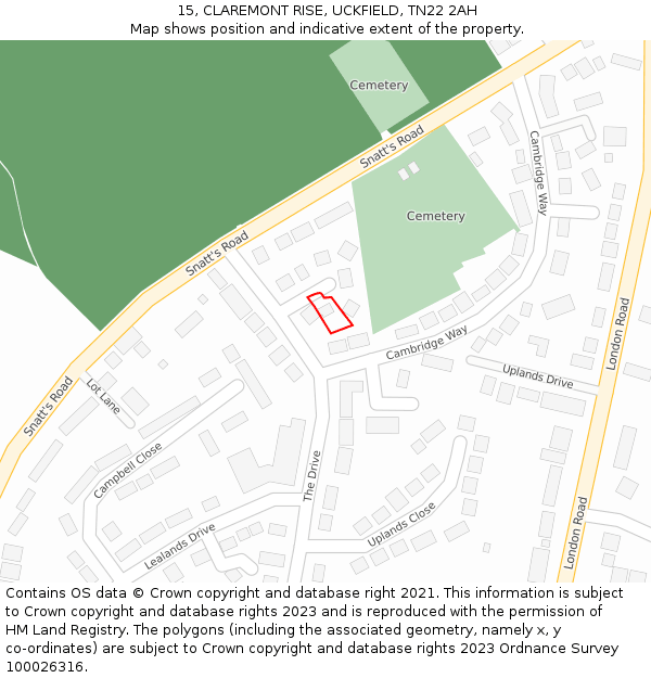 15, CLAREMONT RISE, UCKFIELD, TN22 2AH: Location map and indicative extent of plot