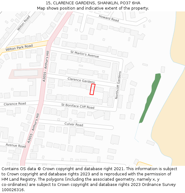 15, CLARENCE GARDENS, SHANKLIN, PO37 6HA: Location map and indicative extent of plot