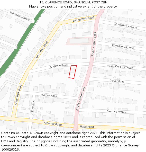 15, CLARENCE ROAD, SHANKLIN, PO37 7BH: Location map and indicative extent of plot