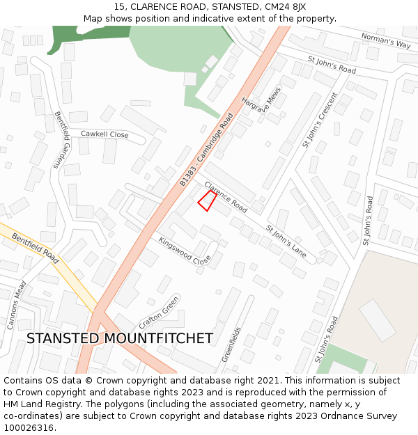 15, CLARENCE ROAD, STANSTED, CM24 8JX: Location map and indicative extent of plot