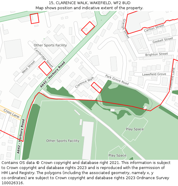 15, CLARENCE WALK, WAKEFIELD, WF2 8UD: Location map and indicative extent of plot