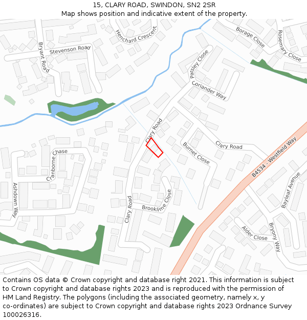 15, CLARY ROAD, SWINDON, SN2 2SR: Location map and indicative extent of plot