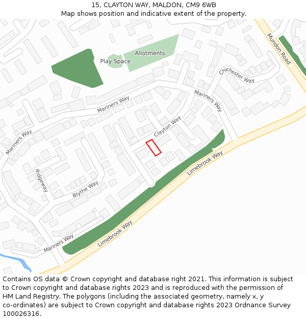 15, CLAYTON WAY, MALDON, CM9 6WB: Location map and indicative extent of plot