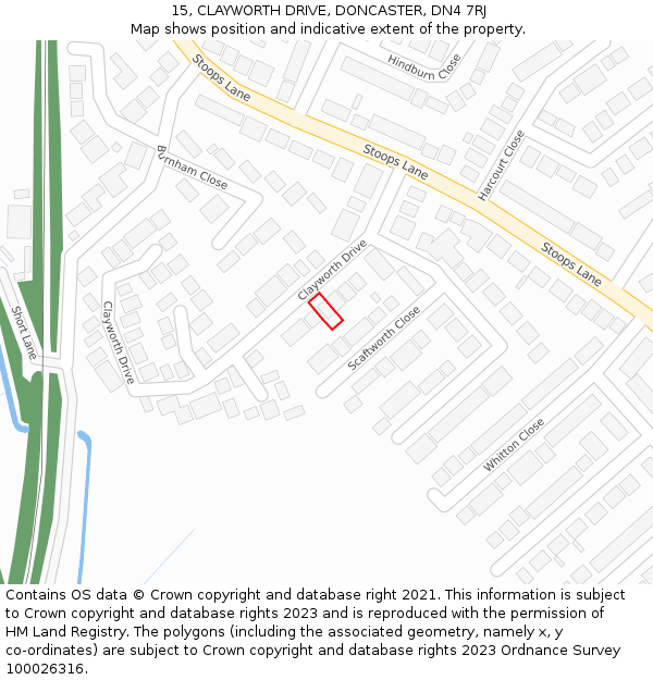 15, CLAYWORTH DRIVE, DONCASTER, DN4 7RJ: Location map and indicative extent of plot