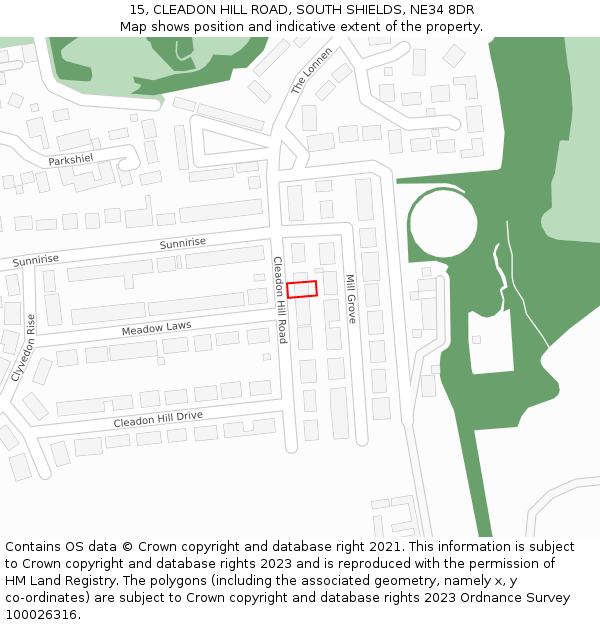 15, CLEADON HILL ROAD, SOUTH SHIELDS, NE34 8DR: Location map and indicative extent of plot