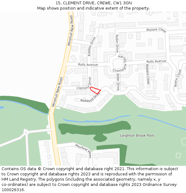 15, CLEMENT DRIVE, CREWE, CW1 3GN: Location map and indicative extent of plot