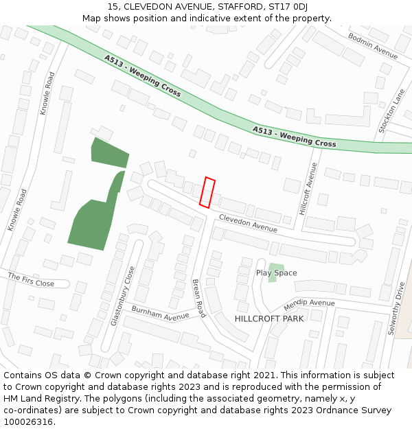 15, CLEVEDON AVENUE, STAFFORD, ST17 0DJ: Location map and indicative extent of plot