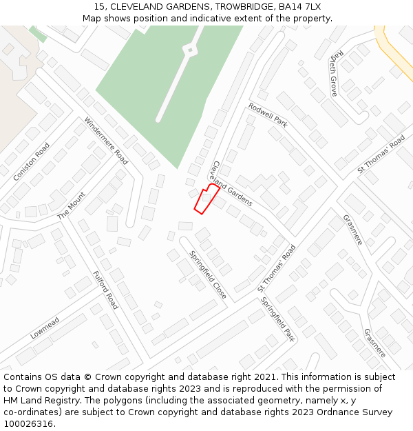 15, CLEVELAND GARDENS, TROWBRIDGE, BA14 7LX: Location map and indicative extent of plot