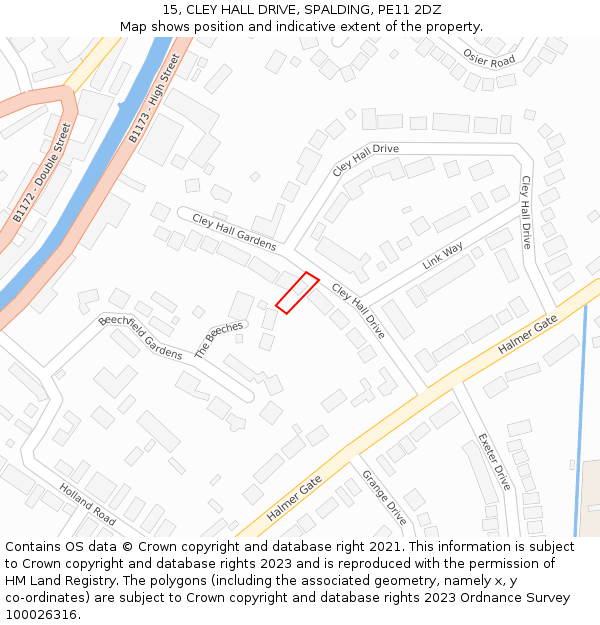 15, CLEY HALL DRIVE, SPALDING, PE11 2DZ: Location map and indicative extent of plot