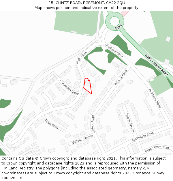 15, CLINTZ ROAD, EGREMONT, CA22 2QU: Location map and indicative extent of plot