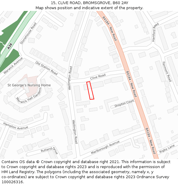 15, CLIVE ROAD, BROMSGROVE, B60 2AY: Location map and indicative extent of plot