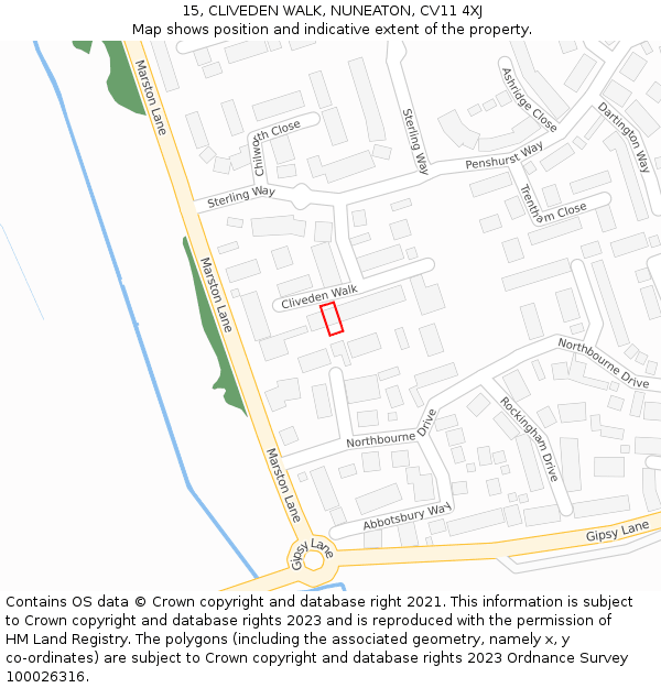 15, CLIVEDEN WALK, NUNEATON, CV11 4XJ: Location map and indicative extent of plot