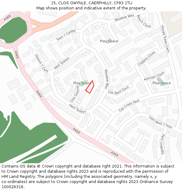 15, CLOS GWYNLE, CAERPHILLY, CF83 1TU: Location map and indicative extent of plot